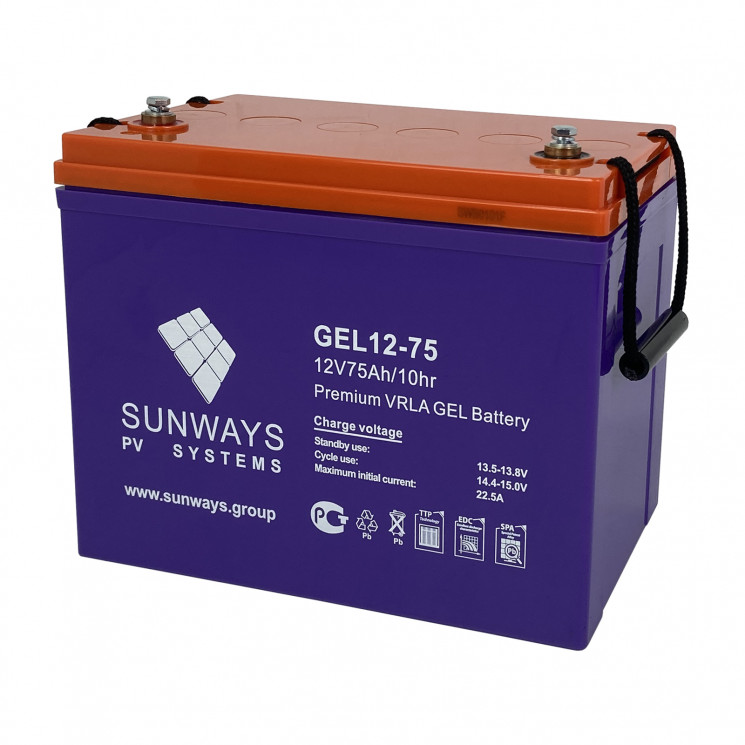 Аккумуляторная батарея SUNWAYS GEL 12-75 купить в Мурманске